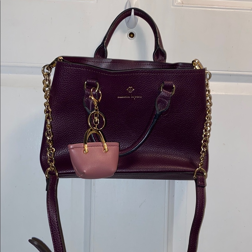 Nanette Lepore Purple and Gold Satchel with Chain Detailing